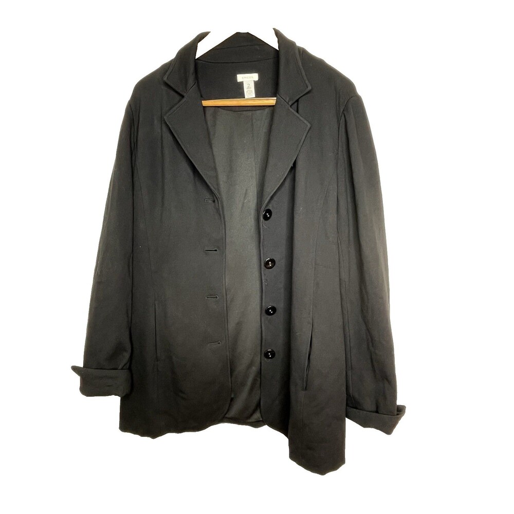 Chicos Black Jacket Refined Black Tailored Classic light coat sz 2 / L (15